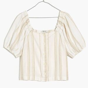 Madewell Linen-Blend Square-Neck Button-Front Top: Undyed Edition Size XXS